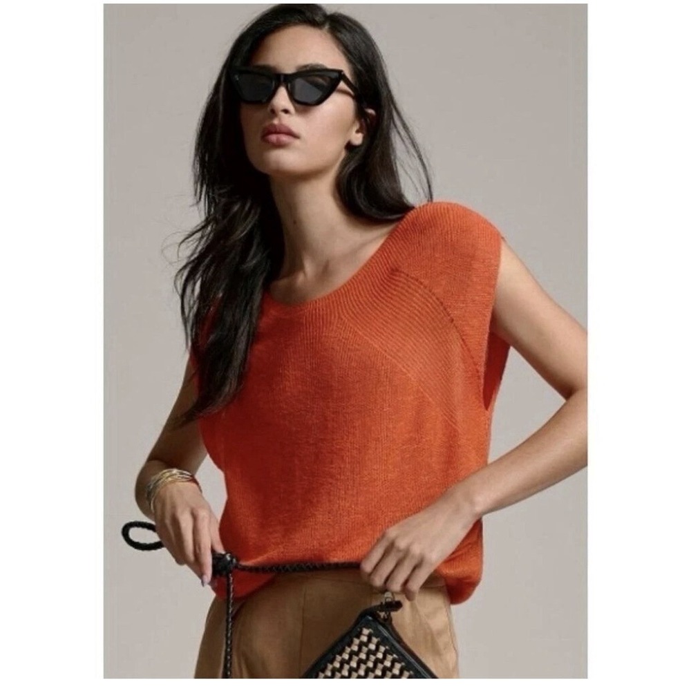 Maeve Anthropologie Lightweight Cap Sleeve Orange Sweater Linen Blend Size M